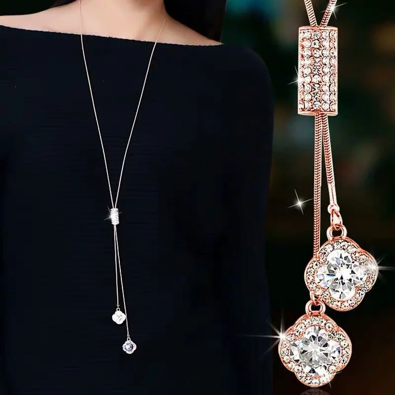 Collana Con Pendente Trifoglio In Zirconia Cubica – Catena Veneziana 40+5 Cm, Gioiello Donna Elegante