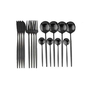 

4set 16Pcs Stainless Steel Dinner luxury Black Gold Dinnerware Set Knife Fork Spoon Cutlery Set Kitchen Tableware Silverware Set