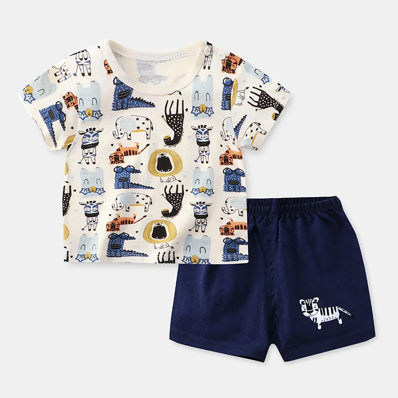 Summer Kids Boy Clothes Fashion Caryoon Dinasaur Tracksuit T-shirt Shorts 2 Piece Suit Infant Biy Girl Clothes Set Newborn