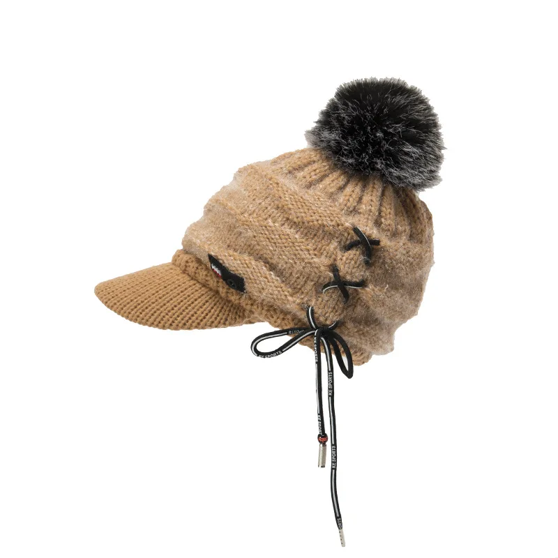 Sparsil женские толстые бархатные вязаные шляпа козырек большой HairBall регулируемый шнурок шерсть Берет девушка зима осень полями теплые шапки