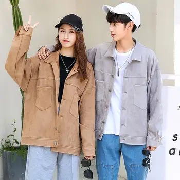 

Deerskin Jacket Men's Fashion Solid Color Casual Korean Couple Jacket Streetwear Wild Loose Hip Hop Bomber Jacket Men S-4XL