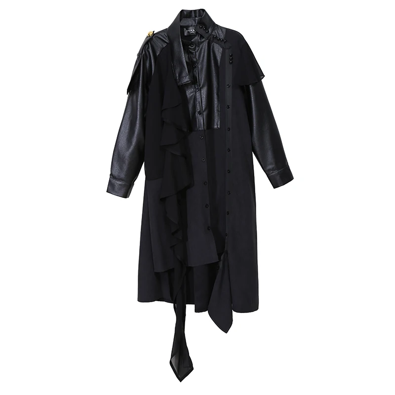 Black 5689 Новинка, корейский стиль, Женское зимнее стильное платье-рубашка, искусственная кожа, в стиле пэчворк, для девушек, элегантные, вечерние, миди, уникальное платье, vestido 5689 - Цвет: Black 5689