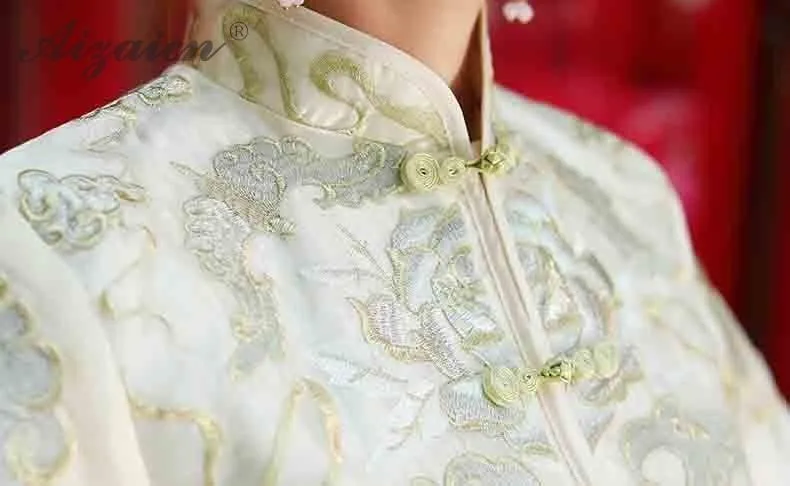Весна 2019, цвет шампанского, Cheongsam, Китай, платья с длинными рукавами, Qi Pao, женское китайское свадебное платье, Ципао, современное платье