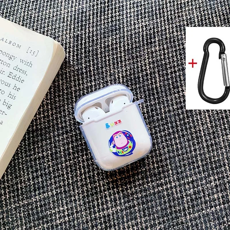 Чехол для airpods 1 2 с рисунком из мультфильма, чехол для телефона с bluetooth, прозрачный мягкий чехол для телефона airpod из ТПУ с защитой от потери царапин, чехол с карабином - Цвет: b