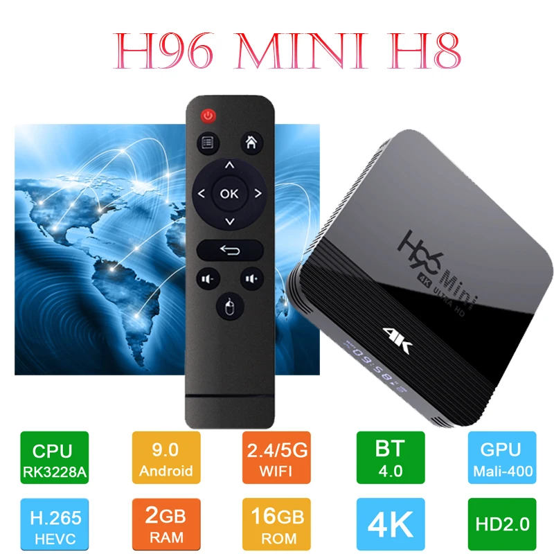 Android tv Box H96 Mini H8 Android 9,0 16GB RK3228 2,4G/5G Wifi Bluetooth 4,0 4K Поддержка Google Play Netflix Youtube медиа плей