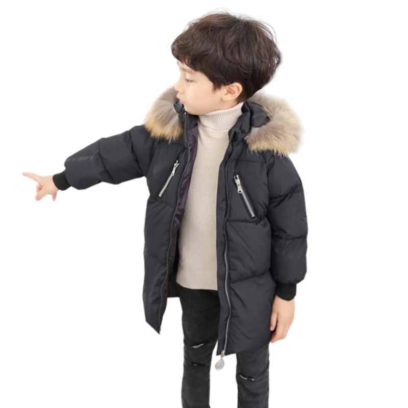 Г., зимнее пальто для мальчиков теплая куртка-пуховик с меховым воротником и капюшоном для девочек, детская одежда плотная теплая Длинная зимняя одежда Зимний комбинезон