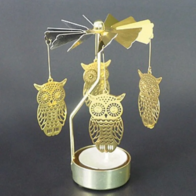 Owl Спиннинг карусель Подсвечник рождественский металлический вращающийся подсвечник чайный светильник свадебный центральный Рождественский подарок на день рождения - Цвет: Owl