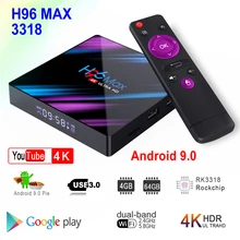 H96 MAX 3318 Android 9,0 Smart tv Box Rockchip RK3318 4 Гб ОЗУ 64 Гб ПЗУ BT4.0 USB3.0 2,4G 5G двойной wifi 3D 4K HDR медиаплеер