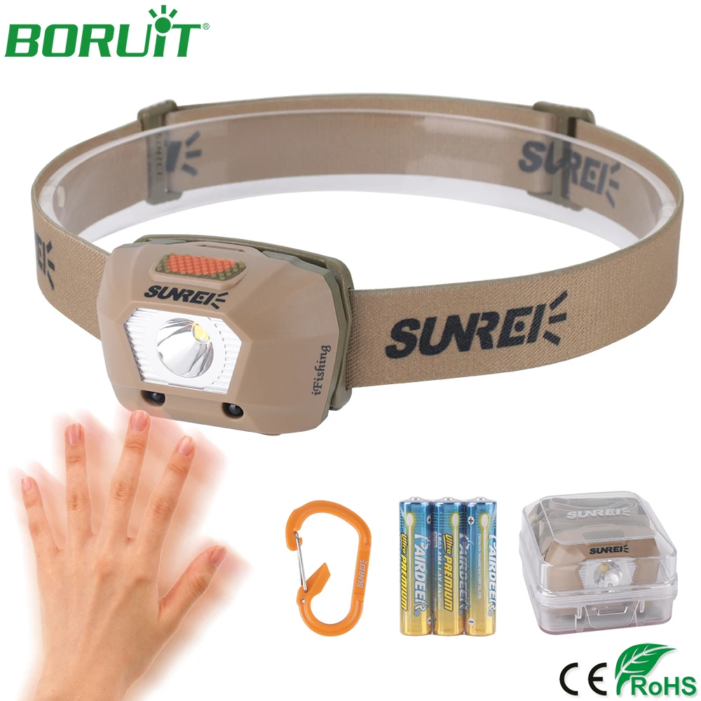 

BORUiT IR Sensor LED Headlamp Flashlight Warm Light Portable Mini Headlights IPX6 Waterproof Camping Fishing Head Torch Light