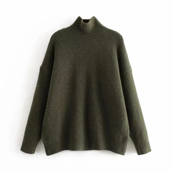 

Women‘s sweater long sleeve solid stand collar casual knitted sweater women simple fashion pullovers chic female jumpers tops