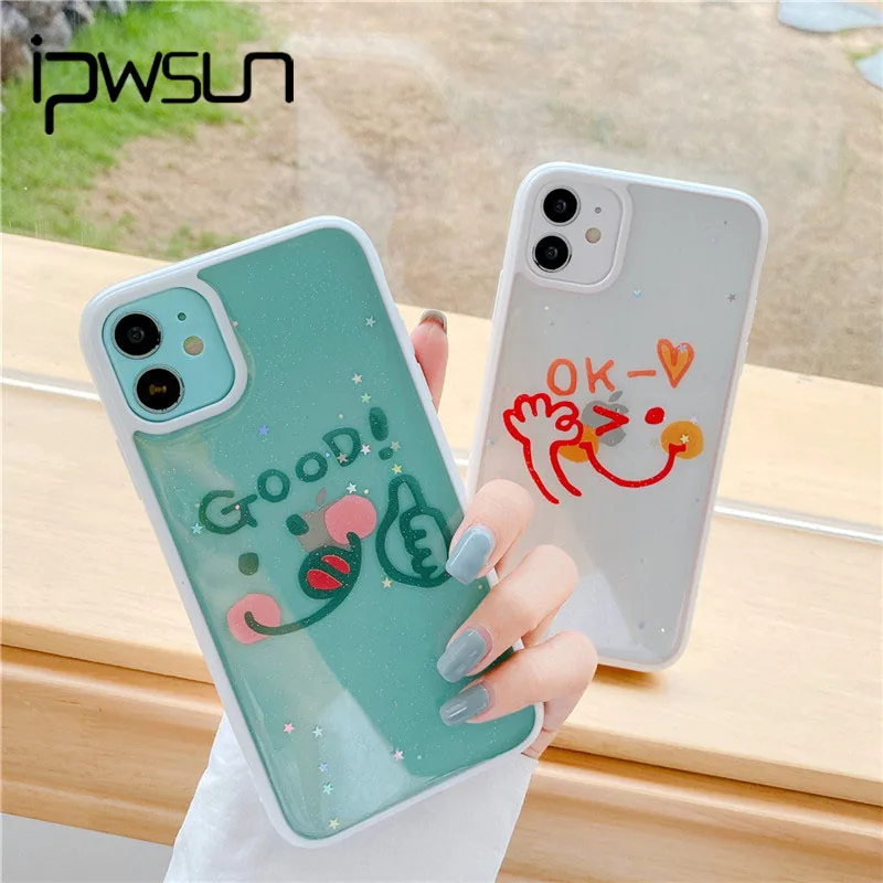 IPWSOO милый парный мультяшный смайлик для iPhone 11 Pro Max Прозрачный чехол XS XR 7 8 Plus