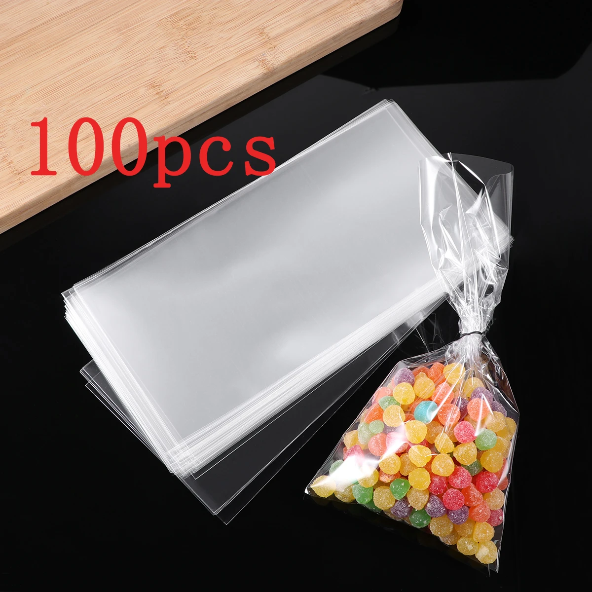 LUOEM 100pcs Transparent Bags Packaging Candy Bag Biscuit Bag