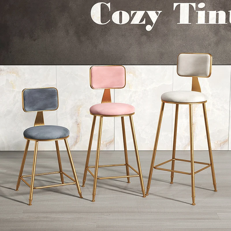 

European Light Luxury Bar Chair Simple Net Red Bar Stool Front Coffee Restaurant Leisure Back High Stool Fauteuil Long De Bars
