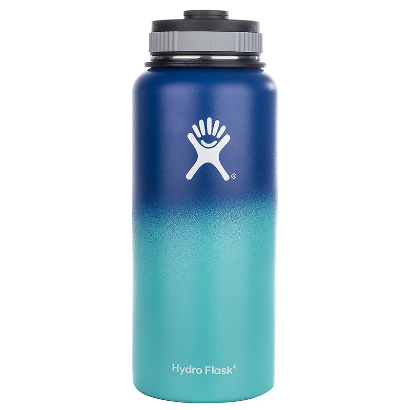 blue light green Фляга гидро бутылка для воды из нержавеющей стали с вакуумной изоляцией с широким горлом+ бутылки гидро фляга - Цвет: blue light green