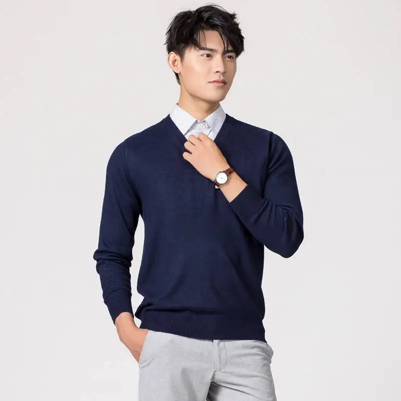 Мужские пуловеры, новинка зимы, модный свитер Vneck, кашемировые и шерстяные вязаные Джемперы, Мужская шерстяная одежда, Лидер продаж, стандартные мужские топы - Цвет: Vneck blue