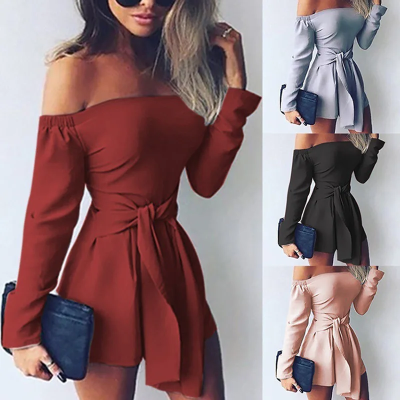 

GUMNHU Solid Jumpsuit Bodysuit Long Sleeve Sexy Rompers Overalls for Women 2019 Plus Size Chiffon Sashes Beach Club Jumpsuit