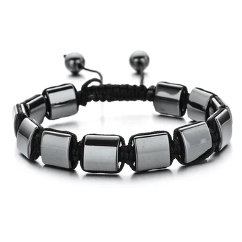 

Men Natural Rock Stone Bracelet Energy Hematite Rope Adjustable Black Lava Beads Bracelets For Women Strand Jewelry