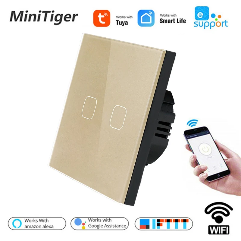 Настенный сенсорный выключатель для Tuya/Smart Life/ewelink 1/2 клавиш 1 канал Wi Fi голосовое