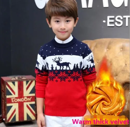 warm red deer Теплый Рождественский свитер для детей; Стильный вязаный пуловер для мальчиков-подростков; сезон осень-зима; свитера в рубчик; модные топы с принтом рождественского оленя - Цвет: warm red deer