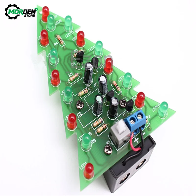 

Red/Green LED Flash Christmas Tree DIY Kits LED 3D Christmas Tree Circuit Board Electronic Suite Holiday Decor