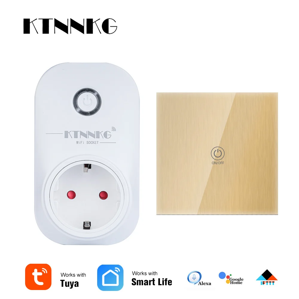 

10A soket EU wifi wireless smart socket with Google Home Alexa voice control with 433Mhz touch wall remote control and battery
