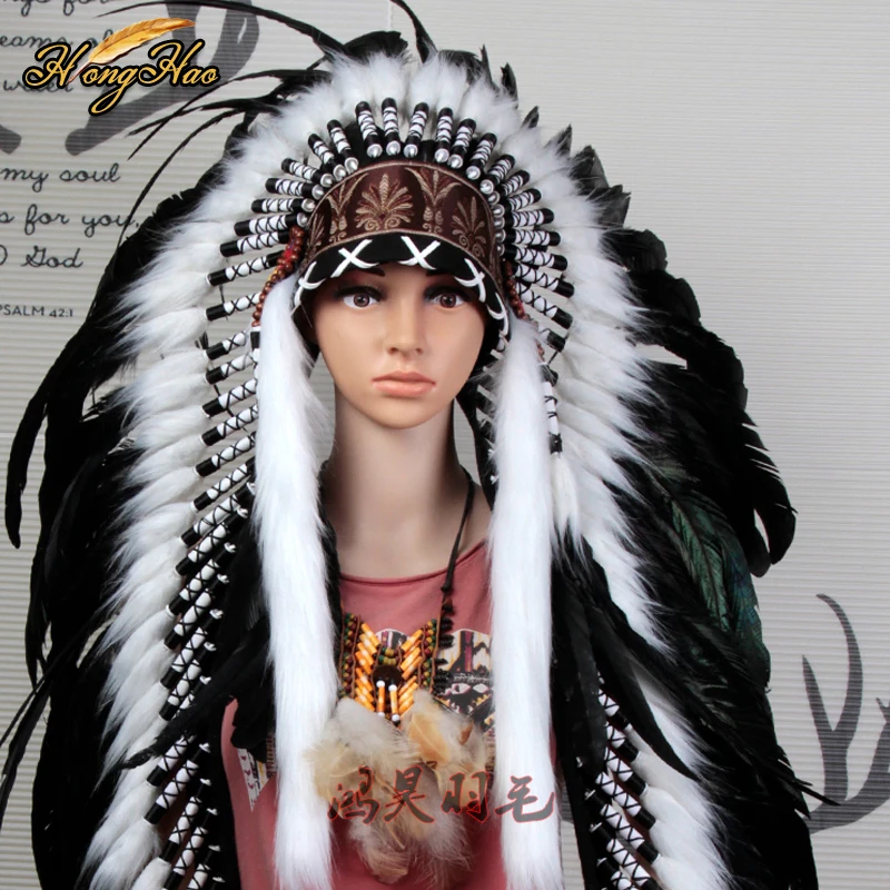 high indian Feather headdress replica made headpiece black feather costumes halloween party costume supply