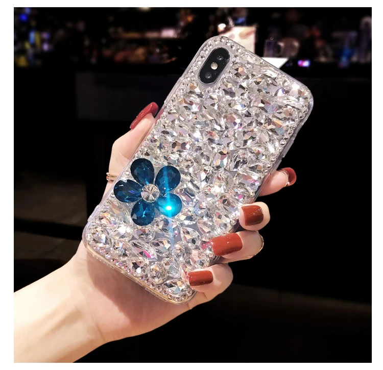 BLUE Цветок футляр с камнями для samsung A50 A70 A30 A40 A60 Note 9 8 10pro S10Lite S10E S10 S9 S8Plus M10 M20 M30 A10 A8 A9 A9S Coque - Цвет: BLUE