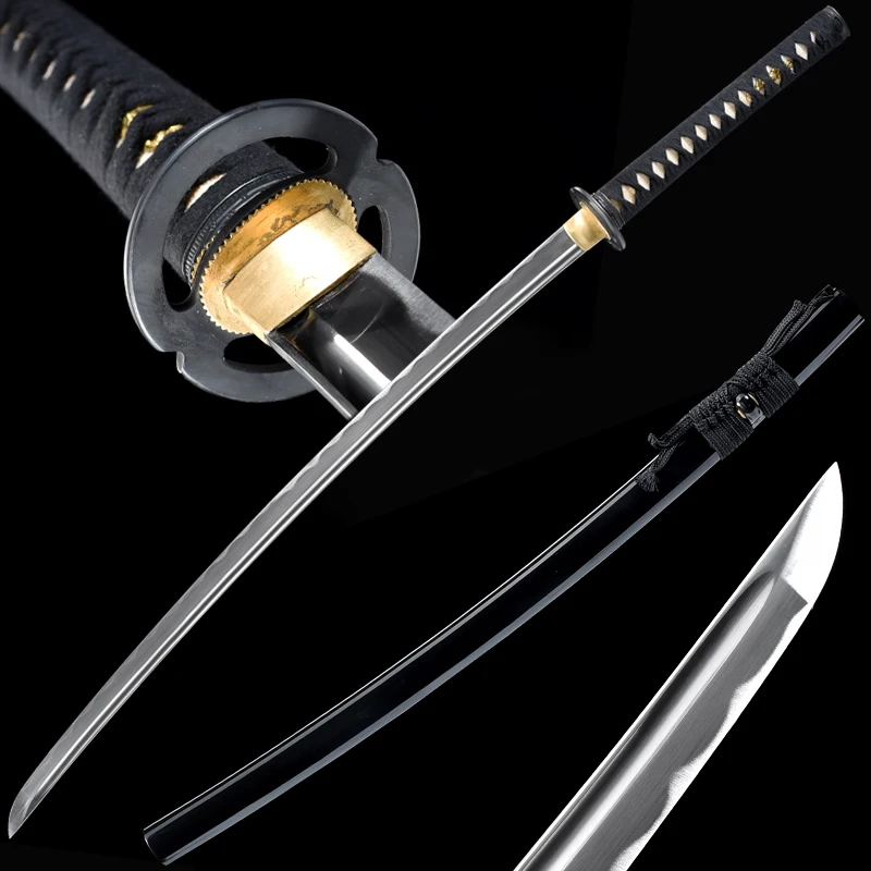 Handmade japanese katana real sword 1045 carbon steel blade samurai sowrds sharp edge props wooden sheath