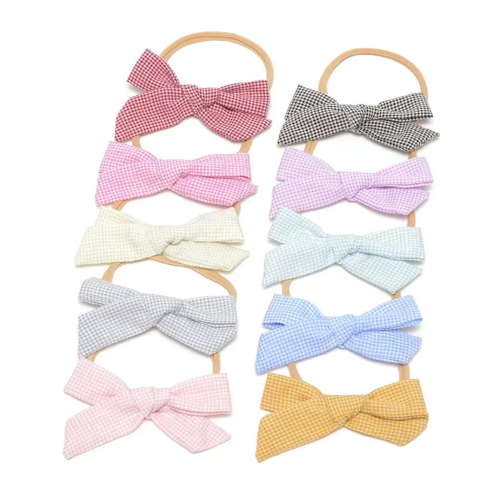 Mixed 10 Colors 20 шт./партия, клетчатая ткань, Детская повязка на голову с бантиком, завязанные бантиками, головные уборы ручной работы для новорожденных, 10 цветов, JFNY144 - Цвет: Mixed 10 Colors