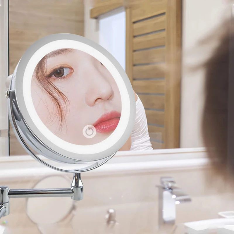 8 inch Wall Mounted Led Makeup Mirror 10X Magnifying Touch Bright Adjustable Bathroom Wall Mirrors Double Sided Vanity Mirror 4