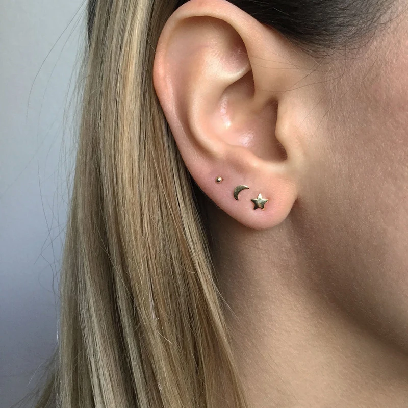 CANNER 1 Set Real 925 Sterling Silver Exquisite Mini Star Moon three-piece Stud  Earrings for Women Piercing Earings Pendientes