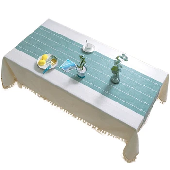 

Creative Plaid Decorative Linen Tablecloth with Tassel Waterproof Oilproof Thicken Rectangular Wedding Dining Tea Table Cloth