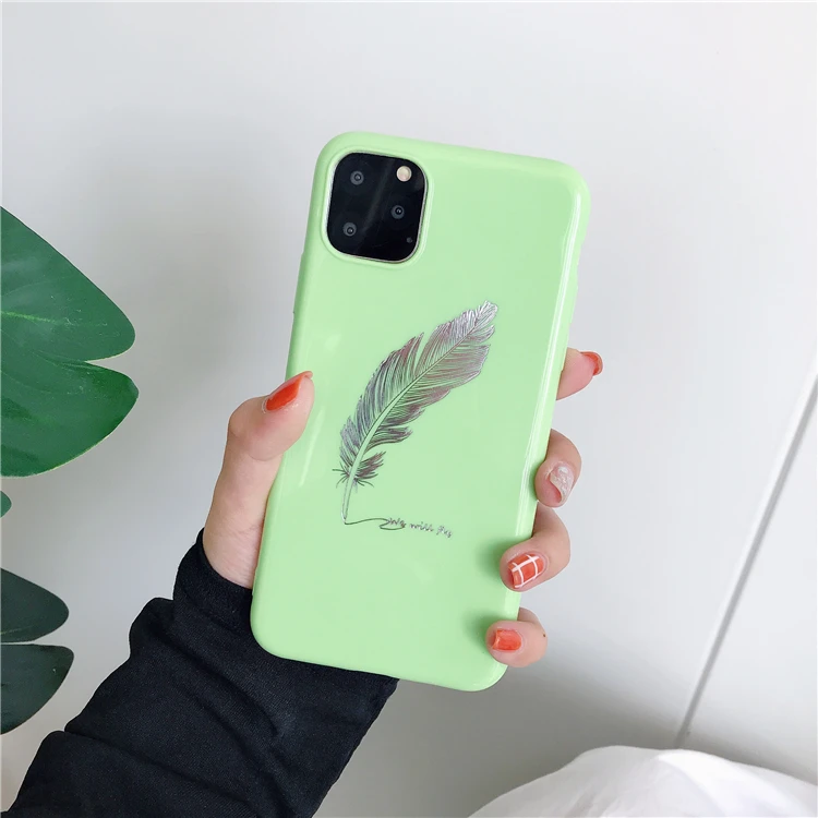 Однотонные силиконовые пары простые перьевые чехлы для iphone XR X XS Max 6 6S 7 8 Plus 11 11Pro Max милый чехол для телефона ярких цветов