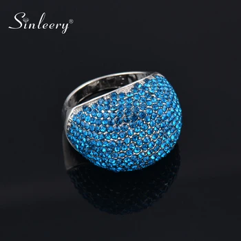 

SINLEERY Shiny Big Full Crystal Cocktail Rings Women Blue Color Zircon Wedding Engagement Ring Jewelry Valentine Gifts JZ074 SSF