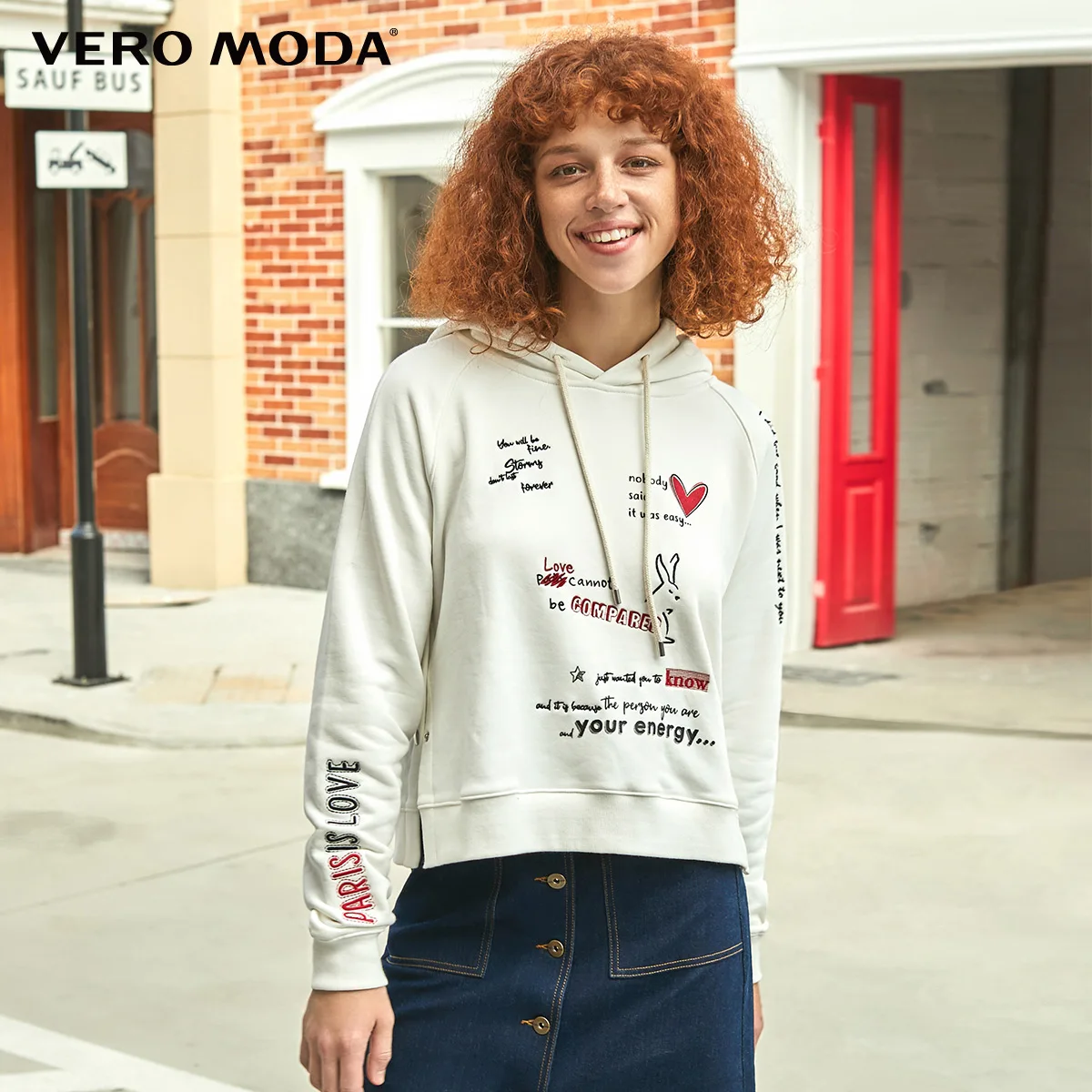 Vero Moda Новая женская толстовка из хлопка с капюшоном и вышитым буквенным принтом | 319433501