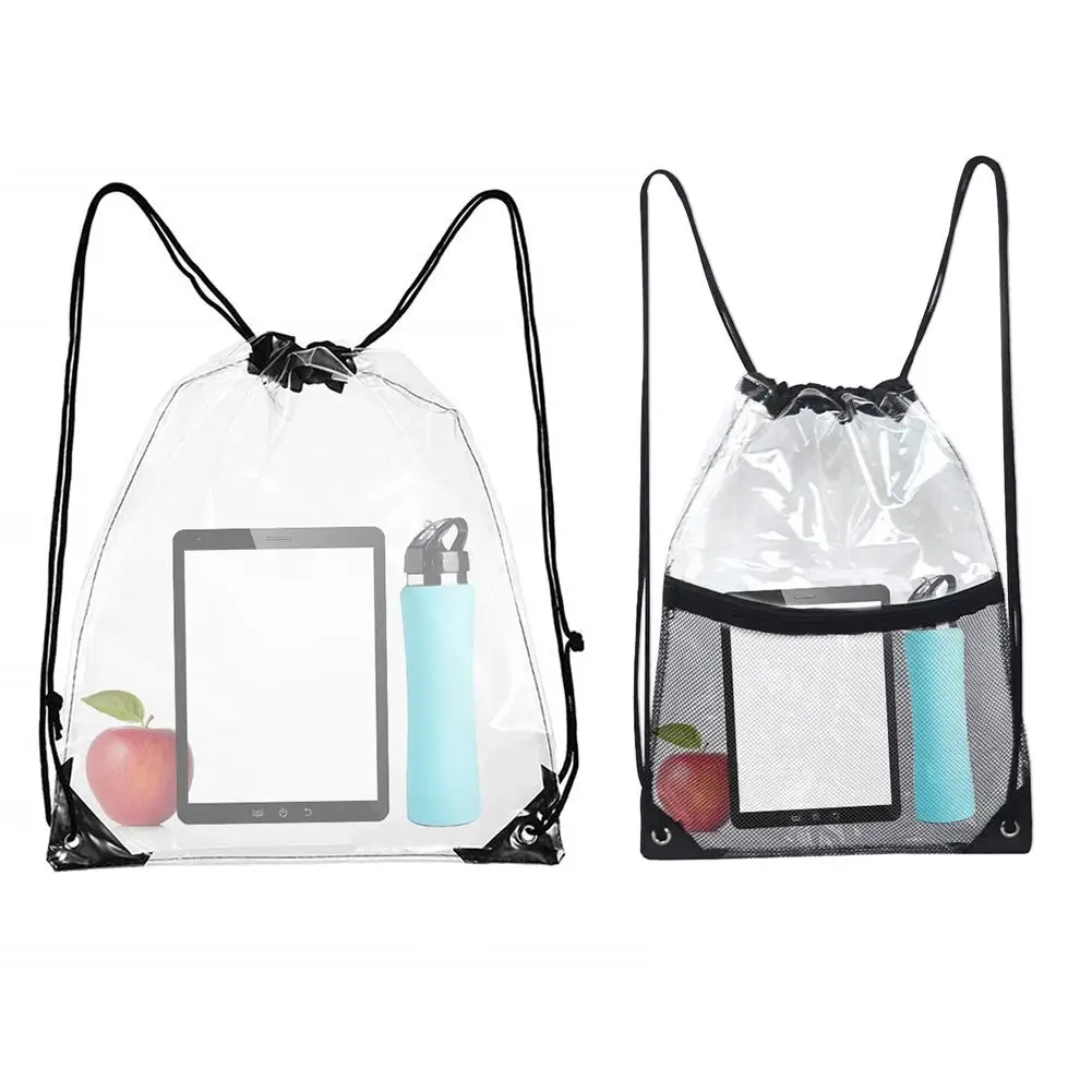 

Lightweight Mountaineering Transparent Storage Bag Drawstring Bag Transparent PVC Stadium Approved Drawstring Backpack For Sport