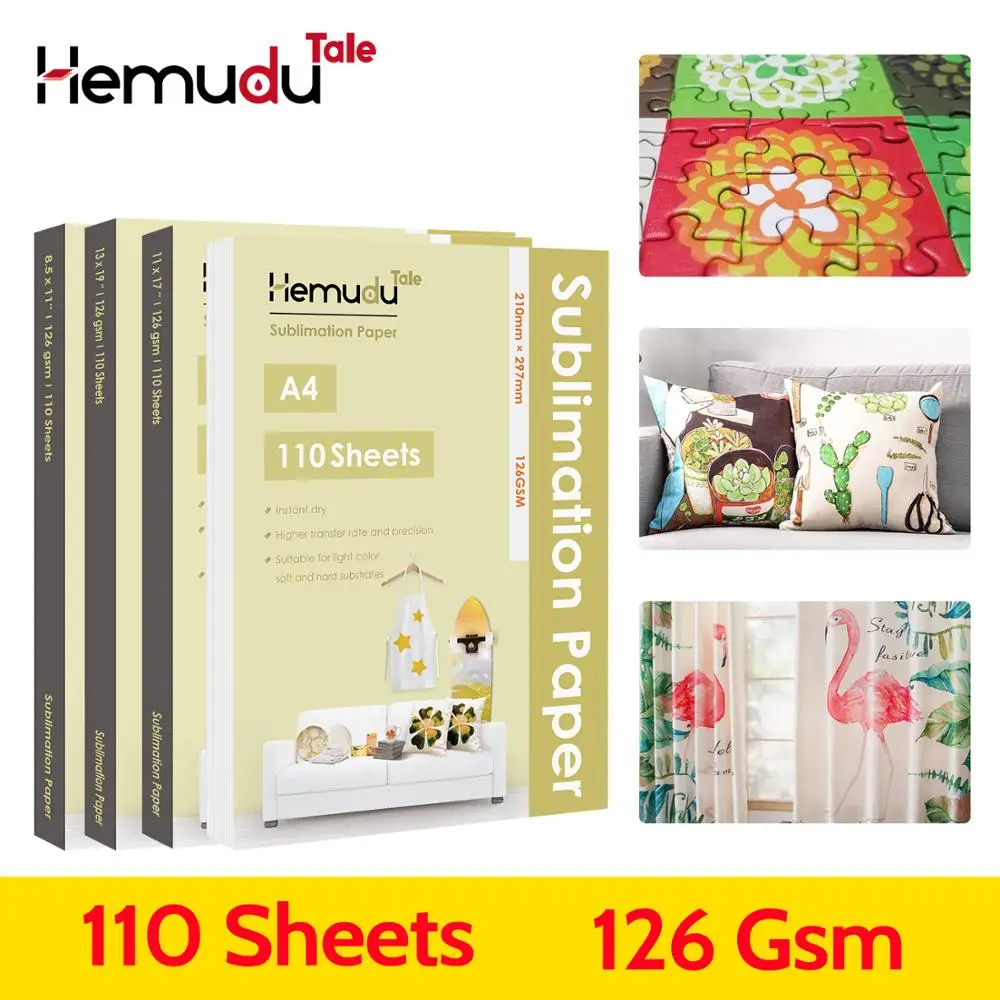

Sublimation Paper Inkjet Heat Transfer Photo Paper 126G 110 sheets for Polyester Tee Shirt Cushion Fabrics Phone Case Printing