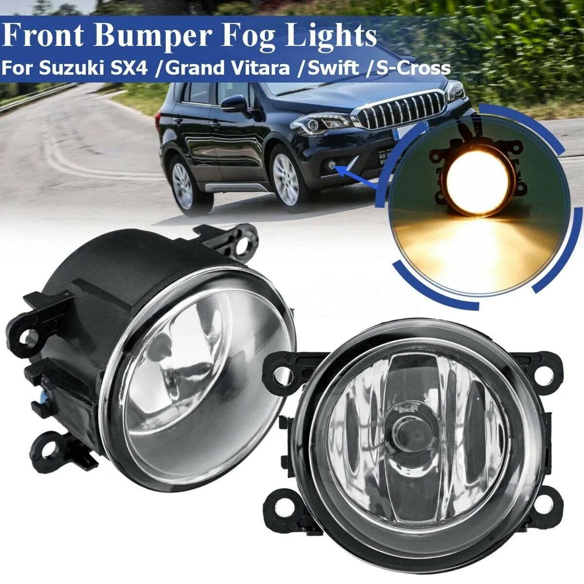 

1 Pair Front Bumper Fog Light Lamps with H11 for F ord Focus Suzuki Swift New Alto Renault Peugeot Citroen Anti-Fog Lens