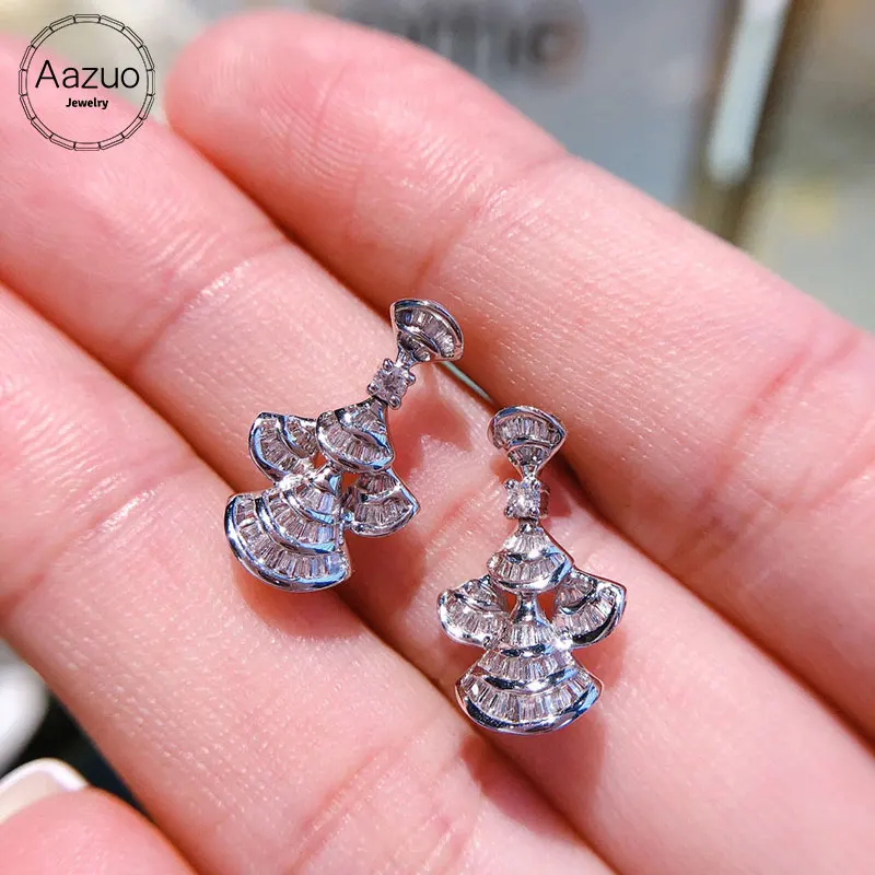

Aazuo Fine Jewelry 100% Orignal 18K White Gold Real Diamonds IJ SI Skirt Stud Earrings For Girl Friend Fashon Gift Au750