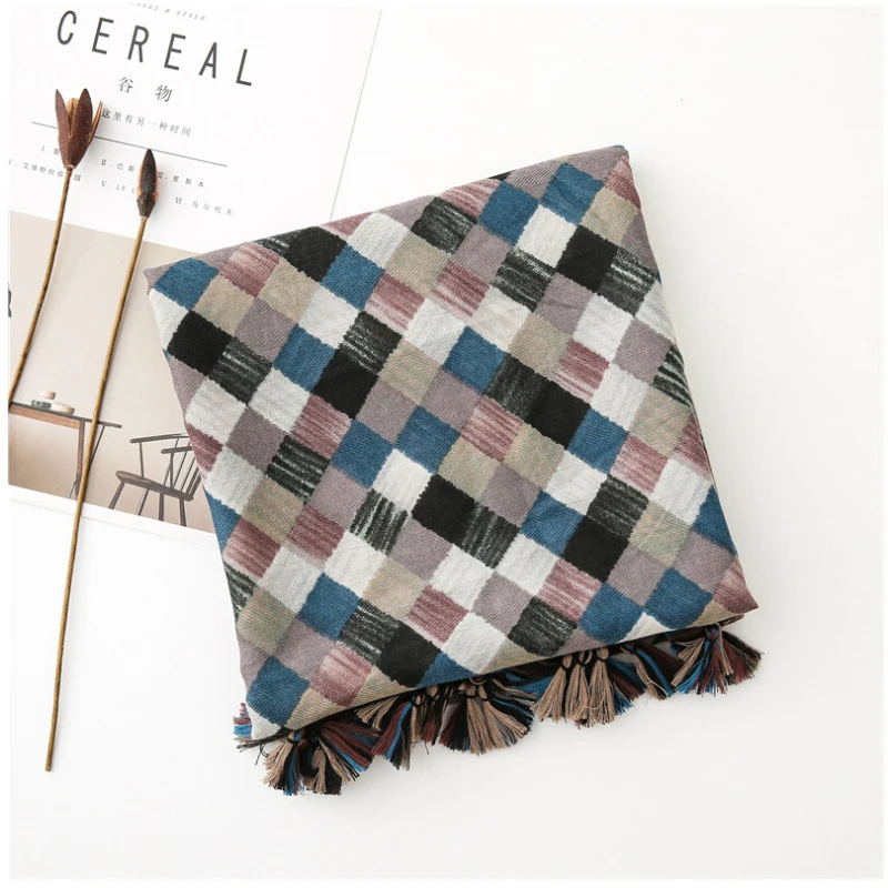 Fashion Women grid Scarf Long size 180x90cm Cotton scarves Winter Lady Scarves Soft Shawl Wrap Scarf Elegant for Christmas  (29)