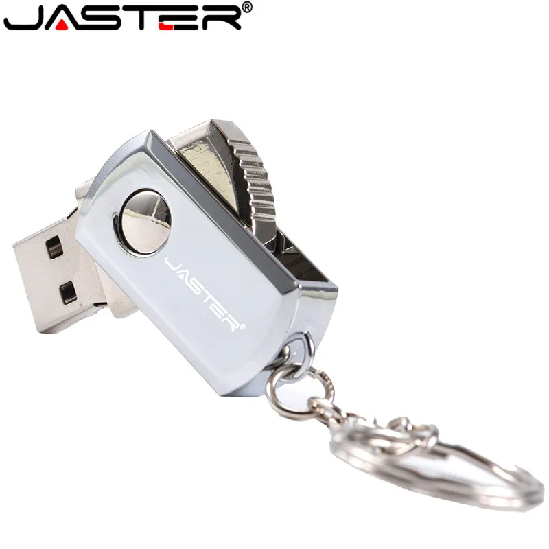 JASTER  Metal USB Flash Drive Rotation Pen Drive 4GB 8GB 16GB 32GB 64GB Real Capacity Pendrive USB Memory Stick with Key Chain