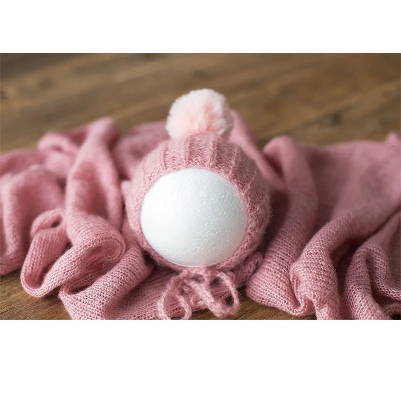 2 Pcs/set Newborn Photography Props Blanket Wrap Wool Knitted Blanket Baby Hat  Neborn  Photo Prop Shoot Studio  Accessories
