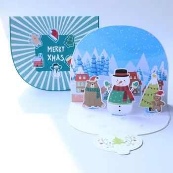 

5pcs Christmas Greeting Cards 3D Pop Up Laser Cut Merry Christmas Winter Holiday Invitation Gift Card