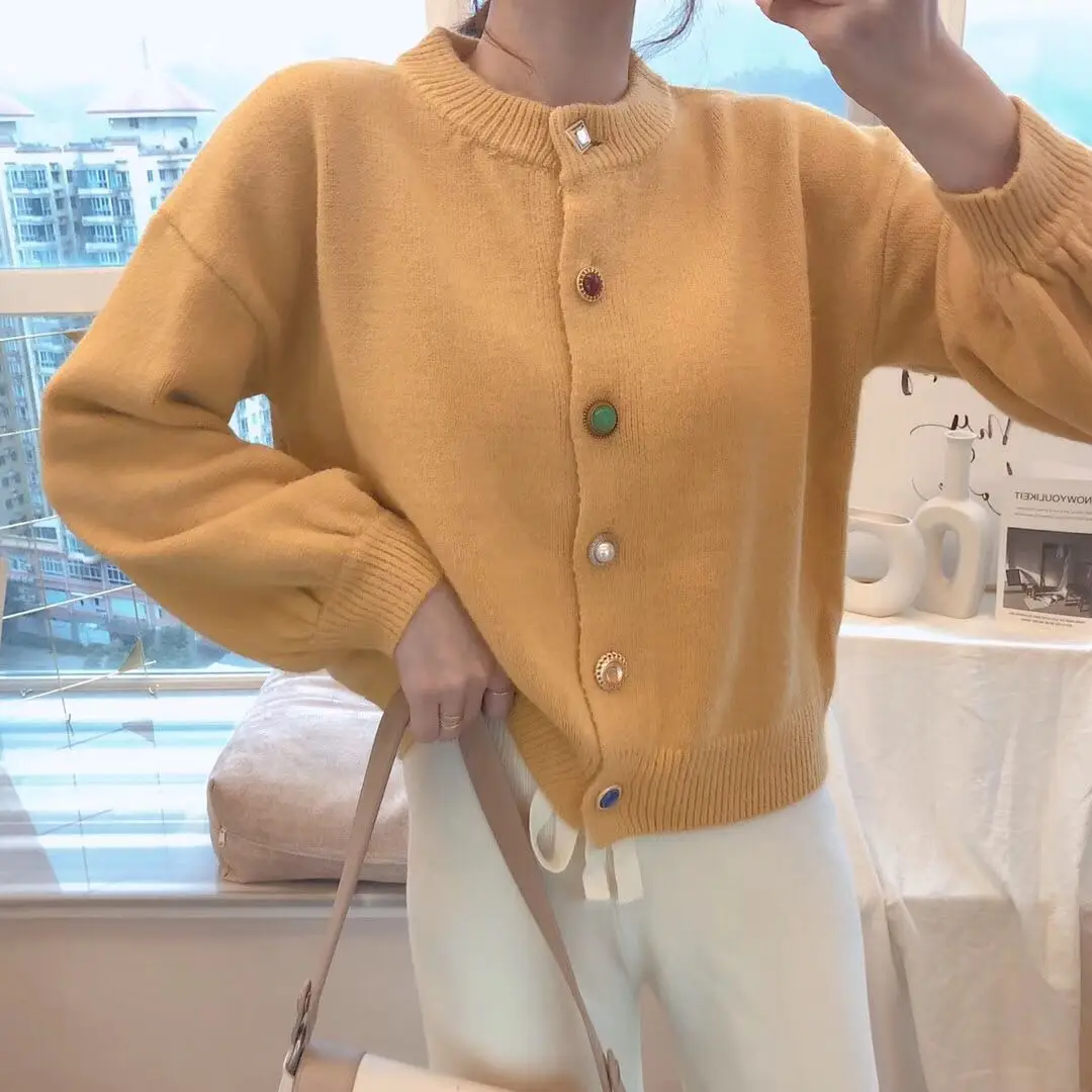 Горячая Распродажа, женское пончо, Blusas De Inverno Feminina, Дамский винтажный свободный мягкий вязаный кардиган с рукавом-фонариком и драгоценными камнями, зимний