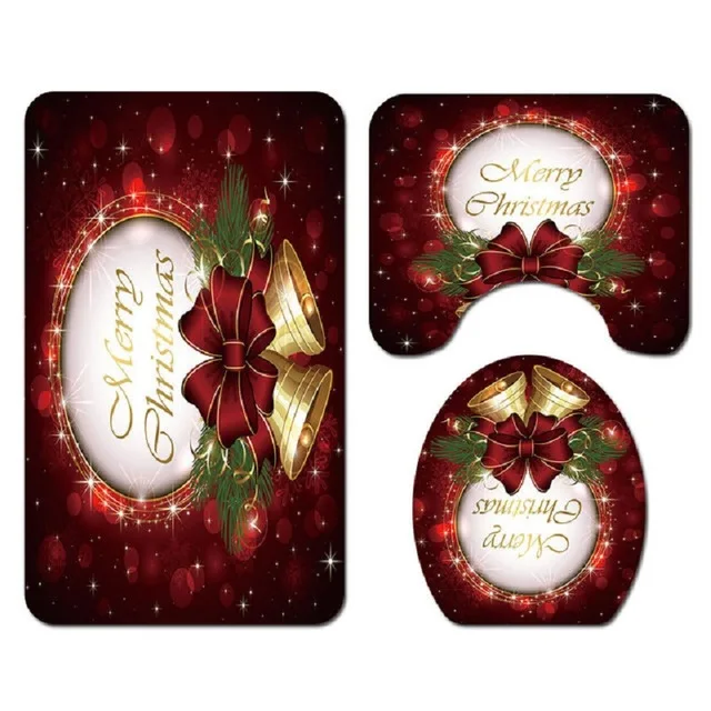 3pcs sel-4 Merry Christmas набор водонепроницаемых занавесок для ванной комнаты с изображением лося Санты, подставки для ковра, крышки ковра, крышки для унитаза, набор ковриков для ванной с 12 крючками - Цвет: 3pcs sel-4