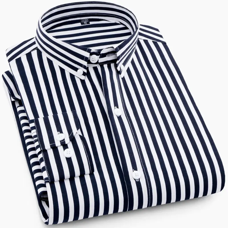T06 Black-stripes Высокое качество, мужская деловая Повседневная рубашка нового размера плюс с длинным рукавом, Классическая полосатая мужская деловая одежда, рубашки 5XL, облегающие, не железные - Цвет: T06 Black-stripes