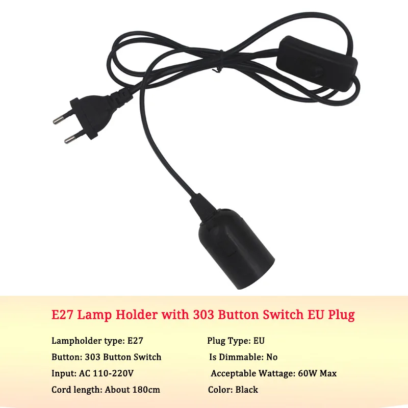 1,8 м Мощность Шнур кабель E27 Цоколи ЕС/штепсельная вилка американского стандарта с переключателем провода для подвесной светодиодный лампы e27 подвесные Подвеска Разъем Держатель - Цвет: EU Plug Black