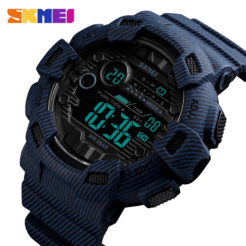 

Swim Fashion Sports Watch Men Alarm Clock Cowboy Waterproof Week Display Men Watches Denim Digital Watch Diving Clock Man Date