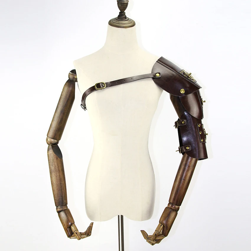 Steampunk Arm Guard Retro Gear Mechanical Medieval Cyberpunk Leather Shoulder Armor Archer Shield Prop Cosplay Anime Accessory