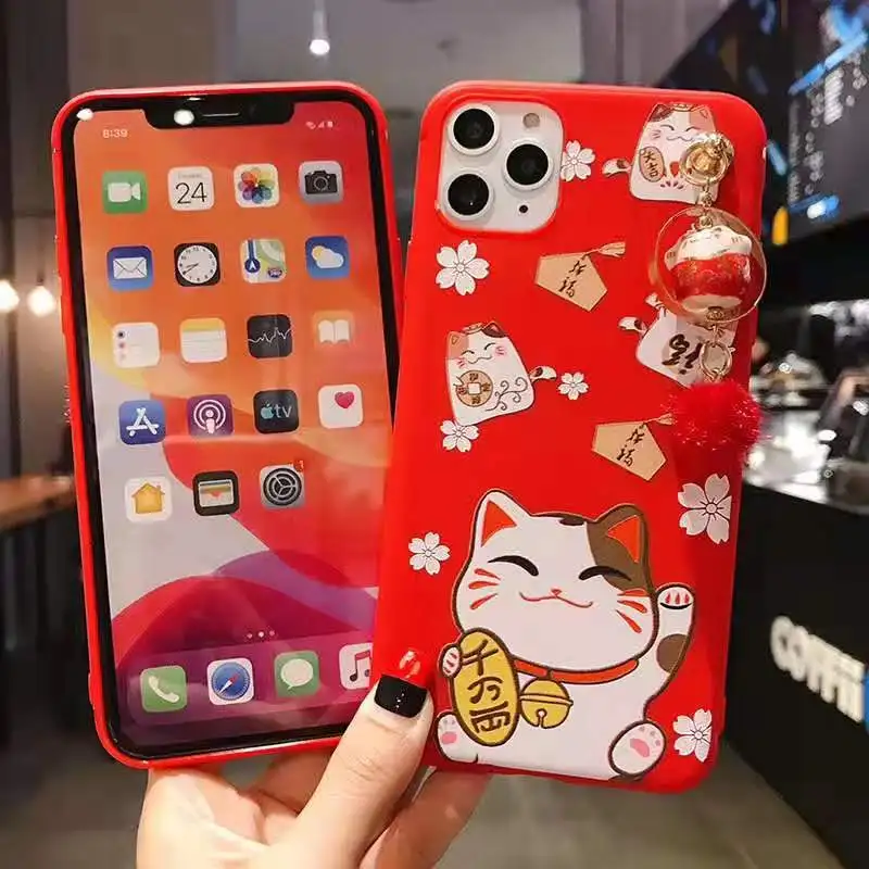 Чехол для iPhone 11 pro Max Lucky Cat, милая задняя крышка для iPhone 11 X XS Max XR 6 7 8plus Maneki Neko Shell+ подвеска